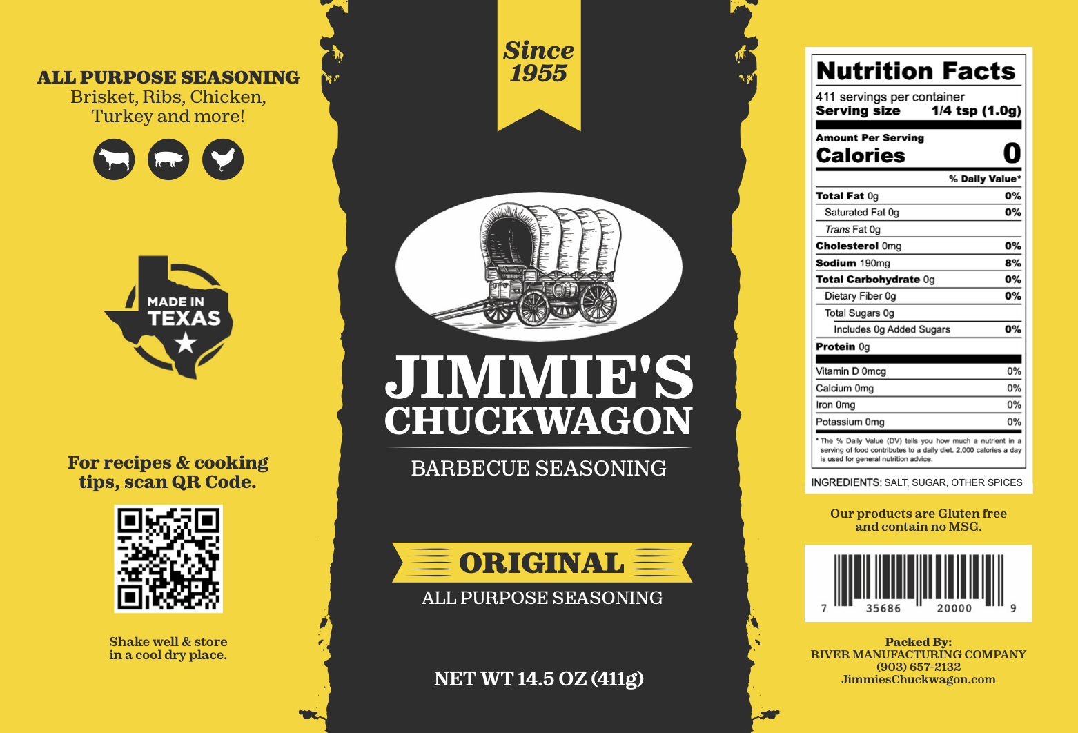 Jimmie's Chuckwagon barbecue seasoning package label