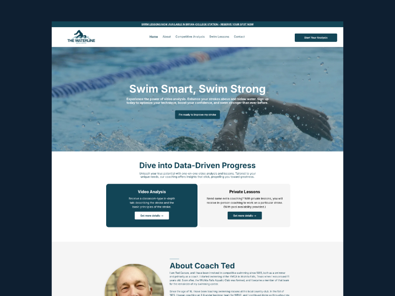 The Waterline swim coaching website homepage