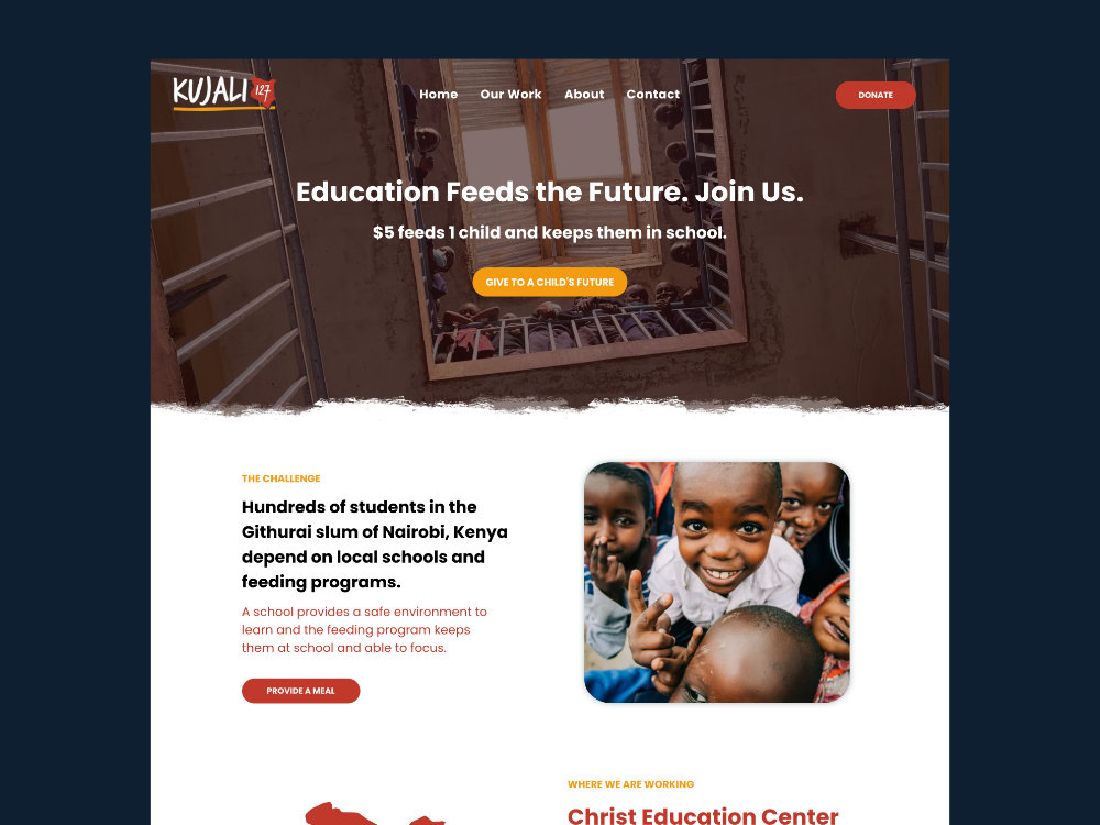 Kujali127 website design displayed on a dark blue presentation canvas